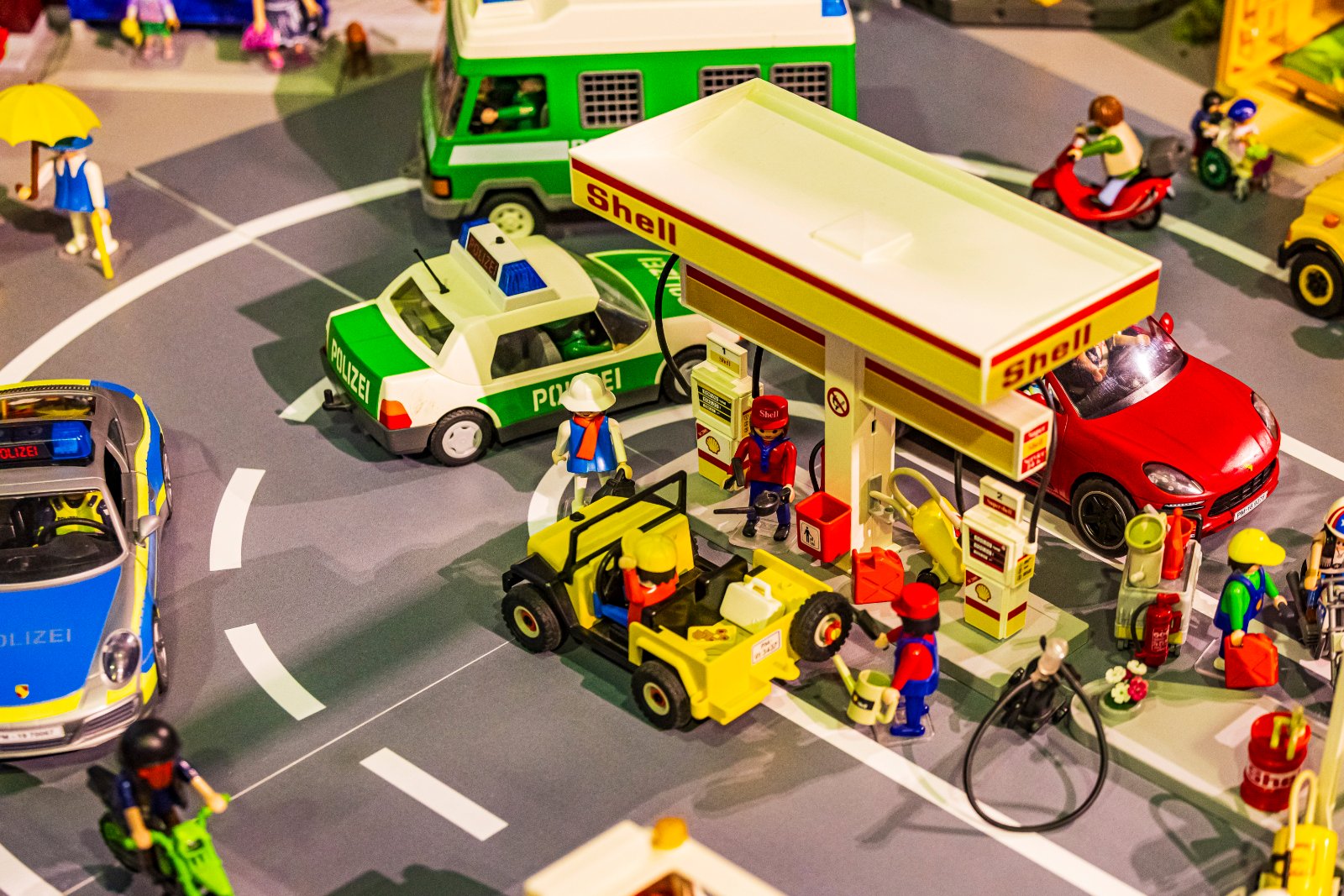 City scene with police cars