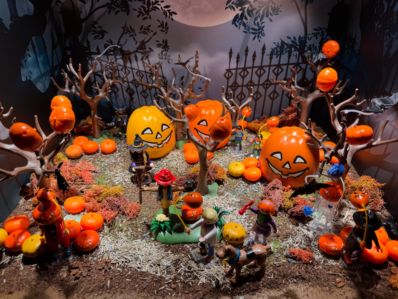 Halloween diorama with pumpkins